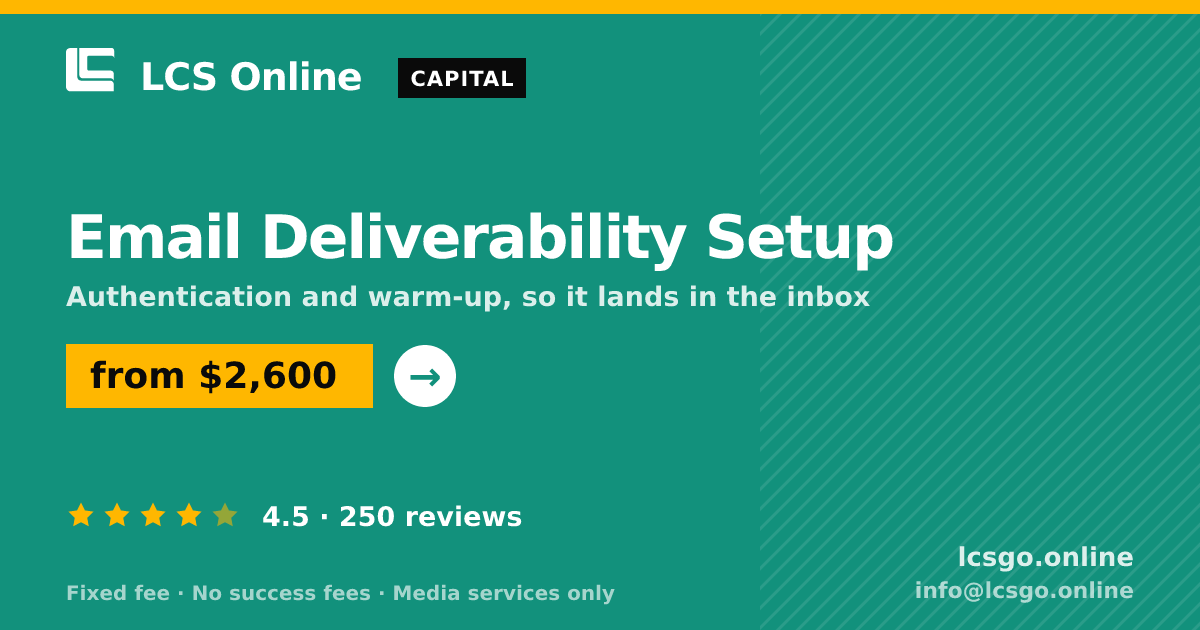 Email Deliverability Setup — from $2,600, rated 4.5/5 across 250 reviews. LCS Online.