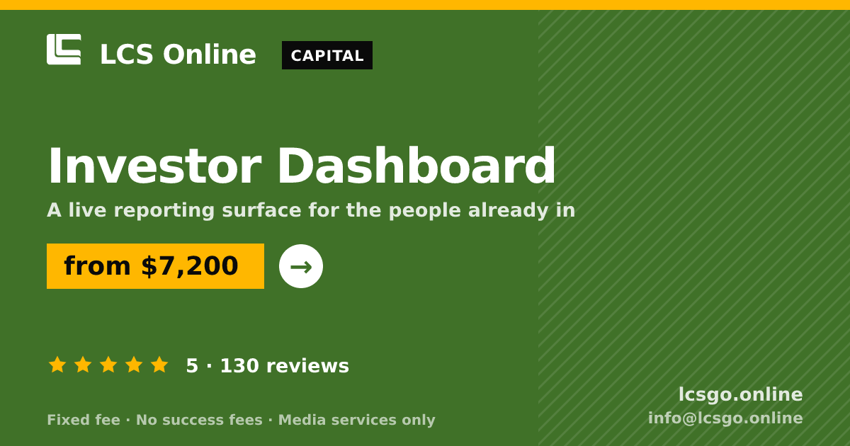 Investor Dashboard — from $7,200, rated 5/5 across 130 reviews. LCS Online.