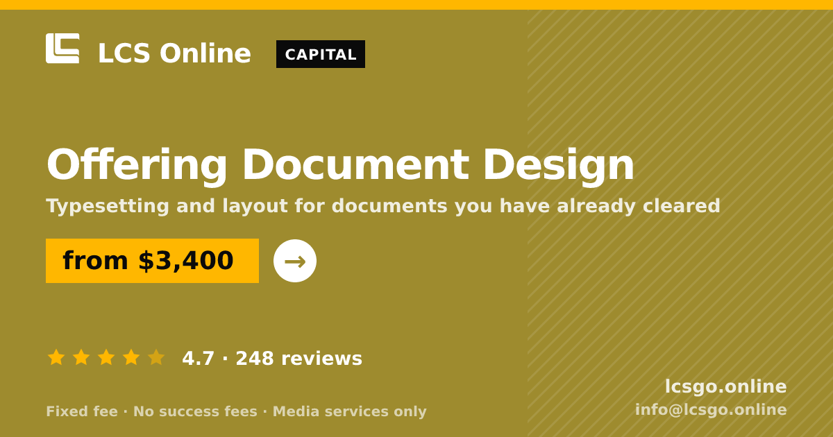 Offering Document Design — from $3,400, rated 4.7/5 across 248 reviews. LCS Online.
