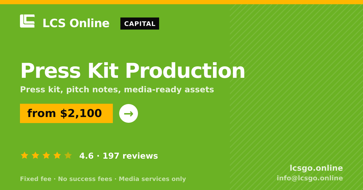 Press Kit Production — from $2,100, rated 4.6/5 across 197 reviews. LCS Online.