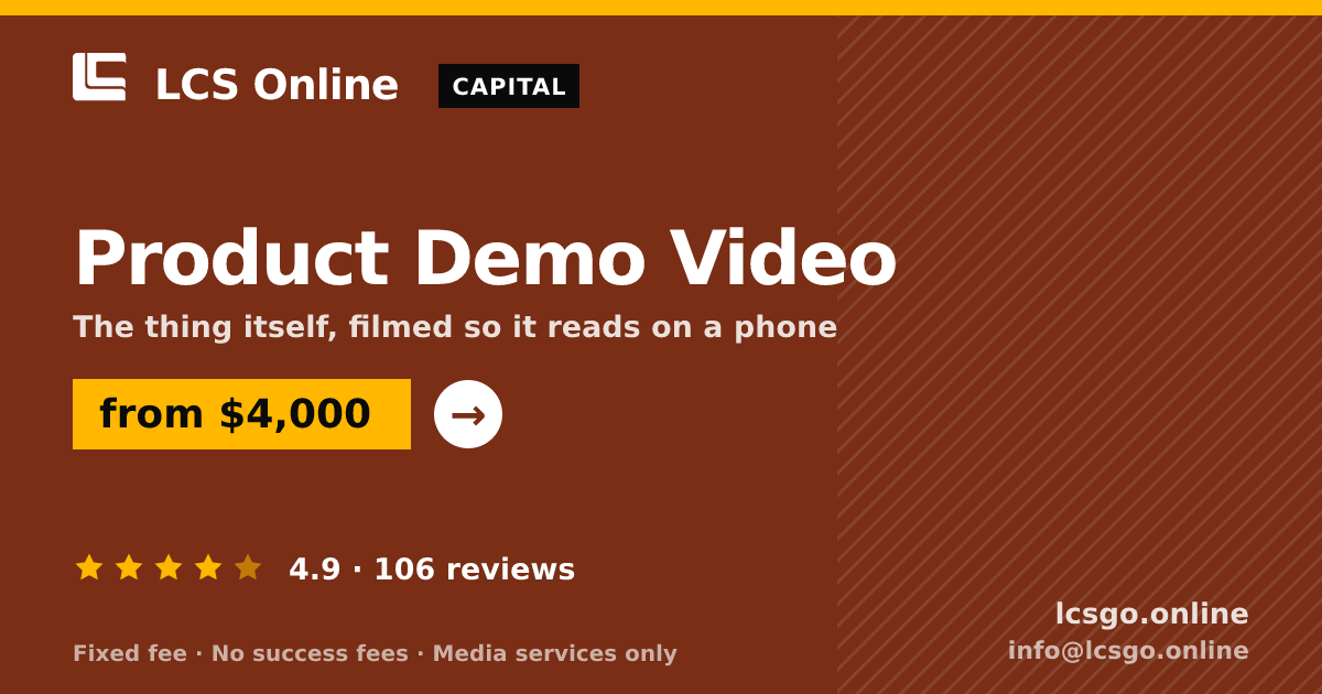 Product Demo Video — from $4,000, rated 4.9/5 across 106 reviews. LCS Online.