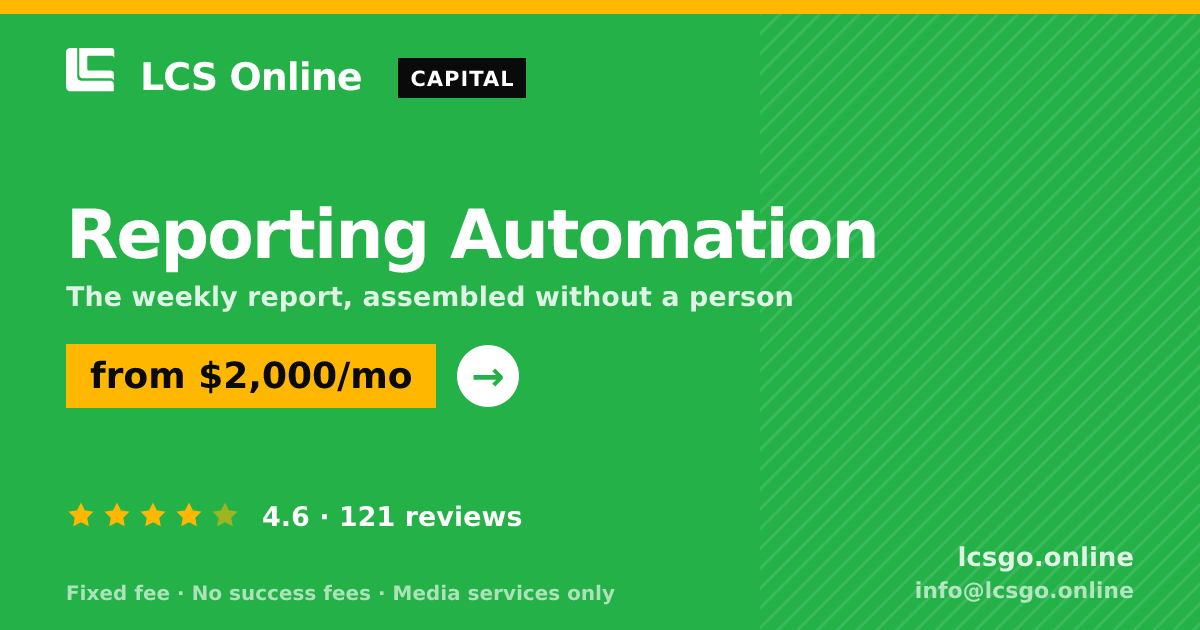 Reporting Automation — from $2,000/mo, rated 4.6/5 across 121 reviews. LCS Online.