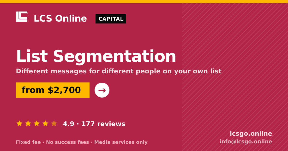 List Segmentation — from $2,700, rated 4.9/5 across 177 reviews. LCS Online.
