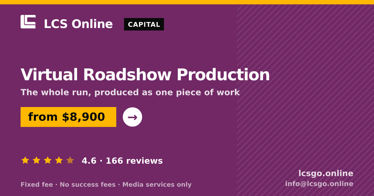 Virtual Roadshow Production — from $8,900, rated 4.6/5 across 166 reviews. LCS Online.